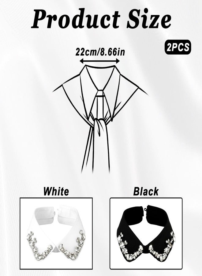 EupHHonycs 2 PCS Rhinestone Fake Collar Faux Collar Women Detachable Fake Collar Dickey Collar Shirt Collar Inserts for Women Faux Collar Shirt Fake Collar Womens White Black Classic Style Collar - Image 2