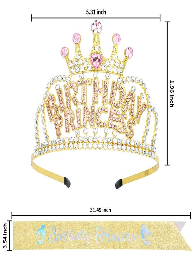 ACO-UINT Birthday Crown and Sash for Women, Gold Birth Day Princess Crown Headband Sash, Girl Crown Tiara Birthday Decorations Gifts - Image 2