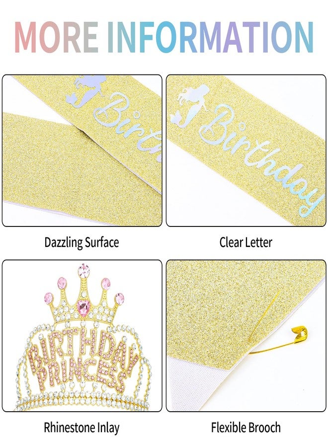 ACO-UINT Birthday Crown and Sash for Women, Gold Birth Day Princess Crown Headband Sash, Girl Crown Tiara Birthday Decorations Gifts - Image 3