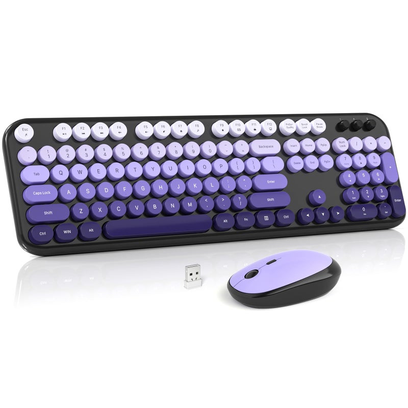 MOWUX Wireless Keyboard and Mouse Combo, MOWUX Colorful Computer Full Size 2.4G Plug and Play Wireless Typewriter Keyboard and Mouse Set for Computer, Desktop, PC (Black Purple Gradient) - Image 1