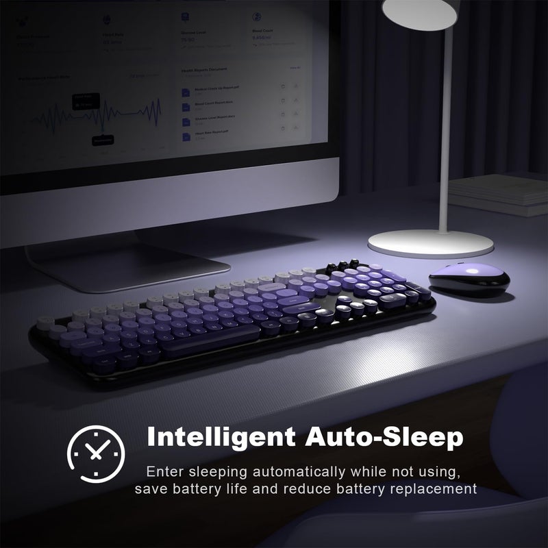 MOWUX Wireless Keyboard and Mouse Combo, MOWUX Colorful Computer Full Size 2.4G Plug and Play Wireless Typewriter Keyboard and Mouse Set for Computer, Desktop, PC (Black Purple Gradient) - Image 4