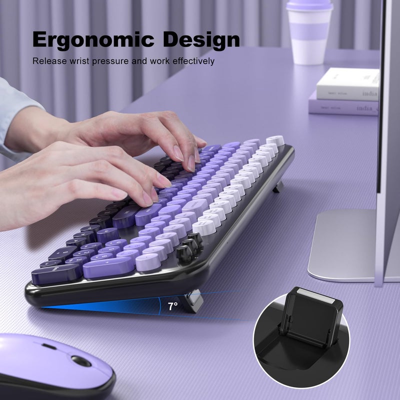 MOWUX Wireless Keyboard and Mouse Combo, MOWUX Colorful Computer Full Size 2.4G Plug and Play Wireless Typewriter Keyboard and Mouse Set for Computer, Desktop, PC (Black Purple Gradient) - Image 5