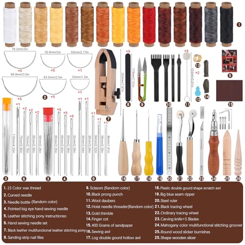 Yizzvb Stitching Pony, Leather Stitching Pony Clamp-Table Desktop Pony Horse Clamp with Sewing Needles, DIY Stitching Clamp, 96 PCS Leathercraft Repair Tools with Awl for DIY Leather Hand Stitching - Image 2
