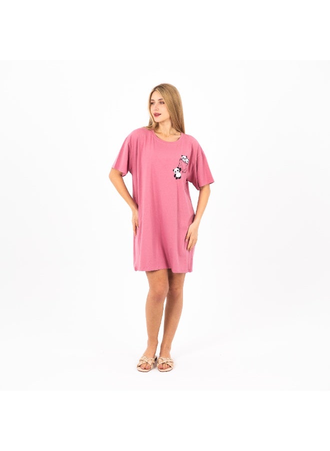 zecotex  Women's Cotton Nightdress with Cute Panda Print – Short Sleeves – Casual & Comfy Sleepwear  - Image 1