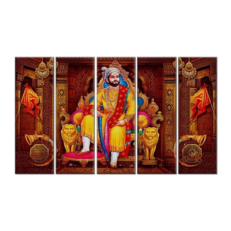 DEKORSTATION Chattrapati Shivaji Maharaj Wall Painting Wooden Framed 5 Pieces Big Canvas Painting for Living Room Bedroom Office Wall Decoration 24 H x 8 W Each panel - Image 2