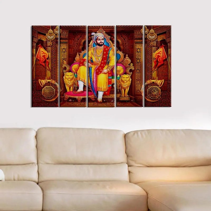 DEKORSTATION Chattrapati Shivaji Maharaj Wall Painting Wooden Framed 5 Pieces Big Canvas Painting for Living Room Bedroom Office Wall Decoration 24 H x 8 W Each panel - Image 5