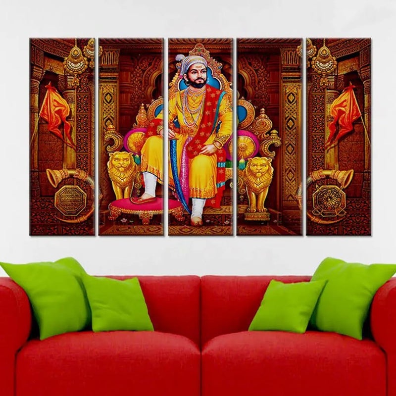 DEKORSTATION Chattrapati Shivaji Maharaj Wall Painting Wooden Framed 5 Pieces Big Canvas Painting for Living Room Bedroom Office Wall Decoration 24 H x 8 W Each panel - Image 4