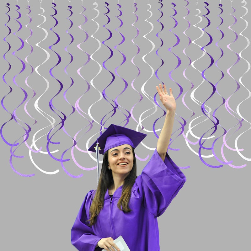 pinkblume 36Pcs Purple Hanging Swirl Decorations Ombre Purple Felt Swirl Streamer Spiral Ceiling Garland for Lavender Lilac Violet Birthday Wedding Bachelorette Baby Shower Graduation Holiday Hen Party Supplies - Image 5