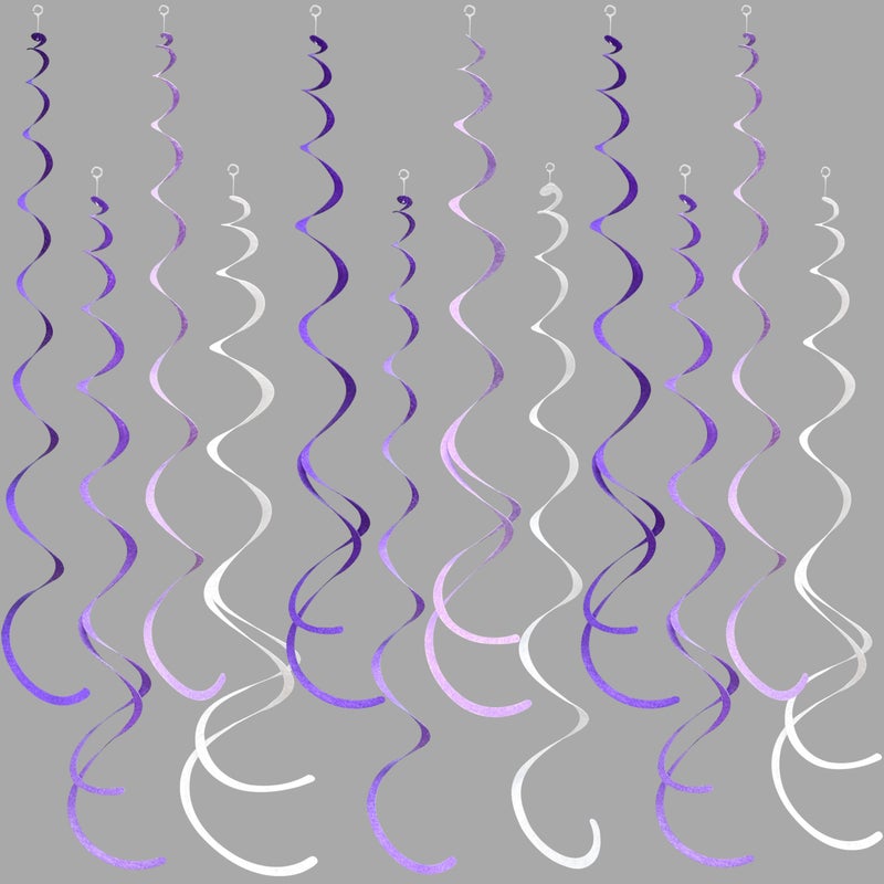 pinkblume 36Pcs Purple Hanging Swirl Decorations Ombre Purple Felt Swirl Streamer Spiral Ceiling Garland for Lavender Lilac Violet Birthday Wedding Bachelorette Baby Shower Graduation Holiday Hen Party Supplies - Image 1