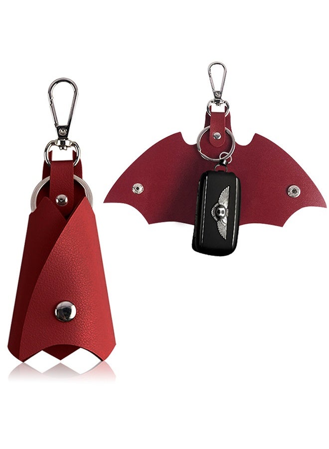 2 Pcs Anti-loss Leather Car Keychain, Car Key Fobs Kit Creative Car Keyring, Key Rings for Car Keys Bat Shaped, Fashion Keychain Accessories, Key Organizer for Women Men Black&Red - Image 3