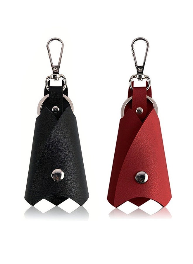 2 Pcs Anti-loss Leather Car Keychain, Car Key Fobs Kit Creative Car Keyring, Key Rings for Car Keys Bat Shaped, Fashion Keychain Accessories, Key Organizer for Women Men Black&Red - Image 1