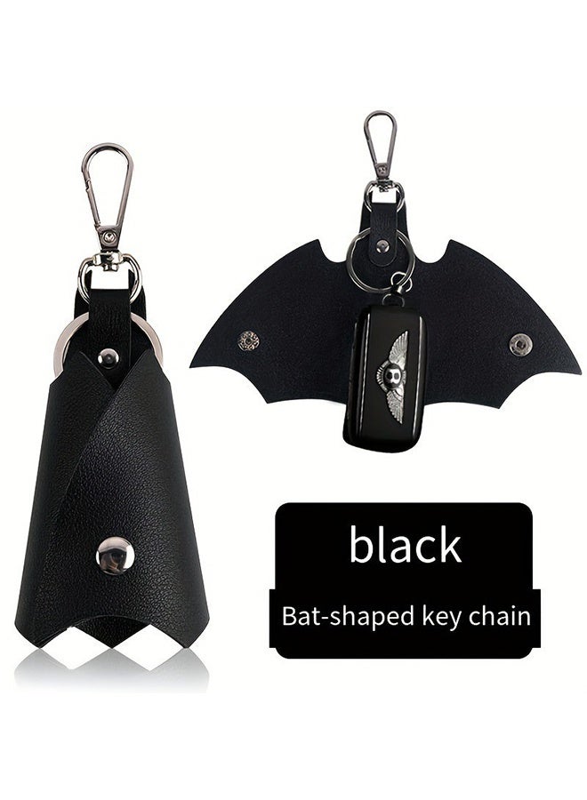 2 Pcs Anti-loss Leather Car Keychain, Car Key Fobs Kit Creative Car Keyring, Key Rings for Car Keys Bat Shaped, Fashion Keychain Accessories, Key Organizer for Women Men Black&Red - Image 2