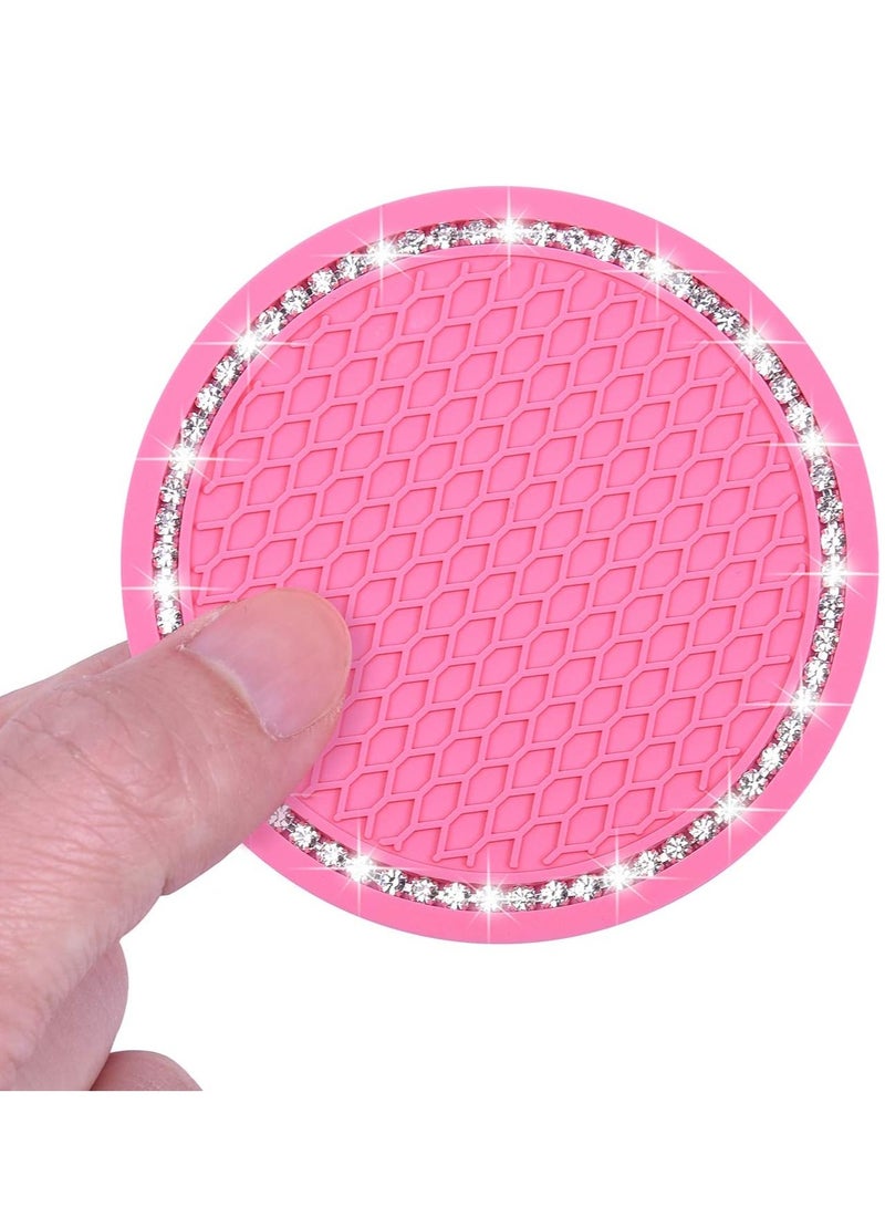 Wisdompro Bling Car Coasters 2 Pack PVC Car Cup Holder Auto Insert Coaster Anti Slip Universal Vehicle Interior Girly Car Accessories Sparkly Crystal Cup Mats for Girls Women 2.75 Diameter Pink - Image 4