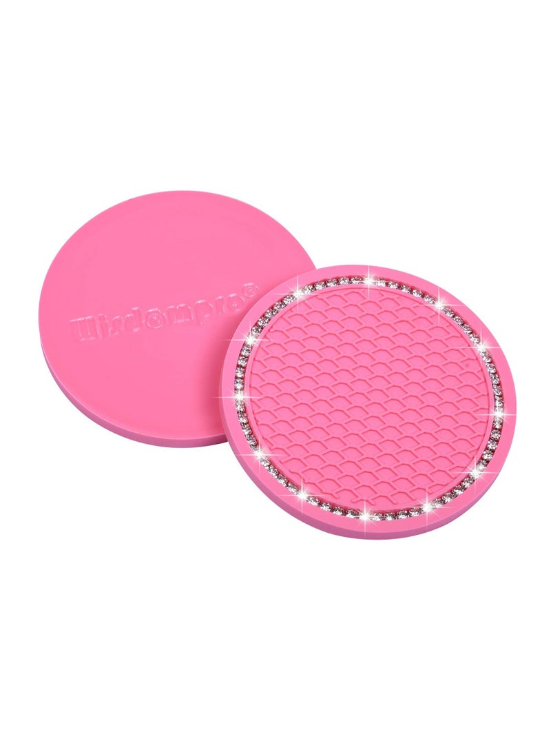 Wisdompro Bling Car Coasters 2 Pack PVC Car Cup Holder Auto Insert Coaster Anti Slip Universal Vehicle Interior Girly Car Accessories Sparkly Crystal Cup Mats for Girls Women 2.75 Diameter Pink - Image 1