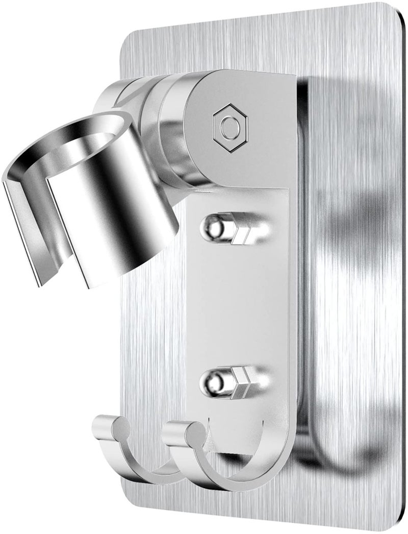 Extrapins Shower Head Holder, Adjustable Wand Holder with 2 Hanger Hooks, Wall Mount Bracket, Aluminium Alloy, Silver - Image 1