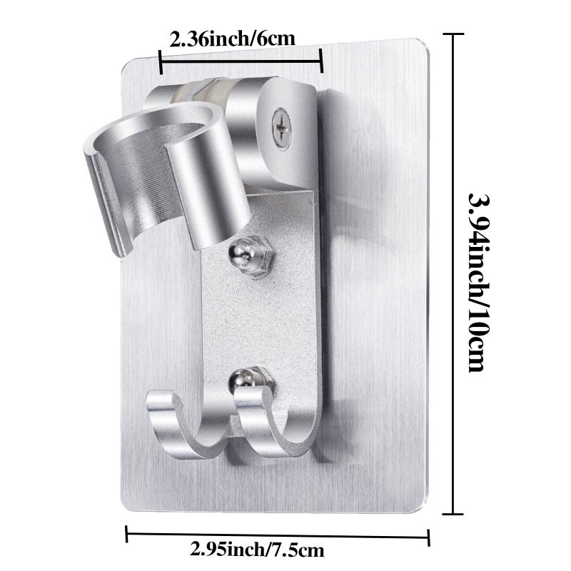 Extrapins Shower Head Holder, Adjustable Wand Holder with 2 Hanger Hooks, Wall Mount Bracket, Aluminium Alloy, Silver - Image 2