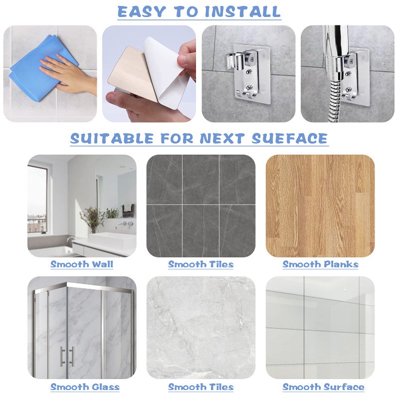 Extrapins Shower Head Holder, Adjustable Wand Holder with 2 Hanger Hooks, Wall Mount Bracket, Aluminium Alloy, Silver - Image 5