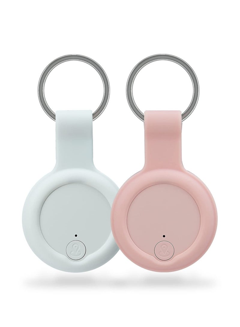 SYOSI 2 Pack Bluetooth Key Finder Locator, Mini Anti Lost Item Finder Tag Key Tracker Alarm For Pet, Key, Wallet, Luggage, Compatible With Ios And Android, Incl Silicone Protective Cases (White and Pink) - Image 1