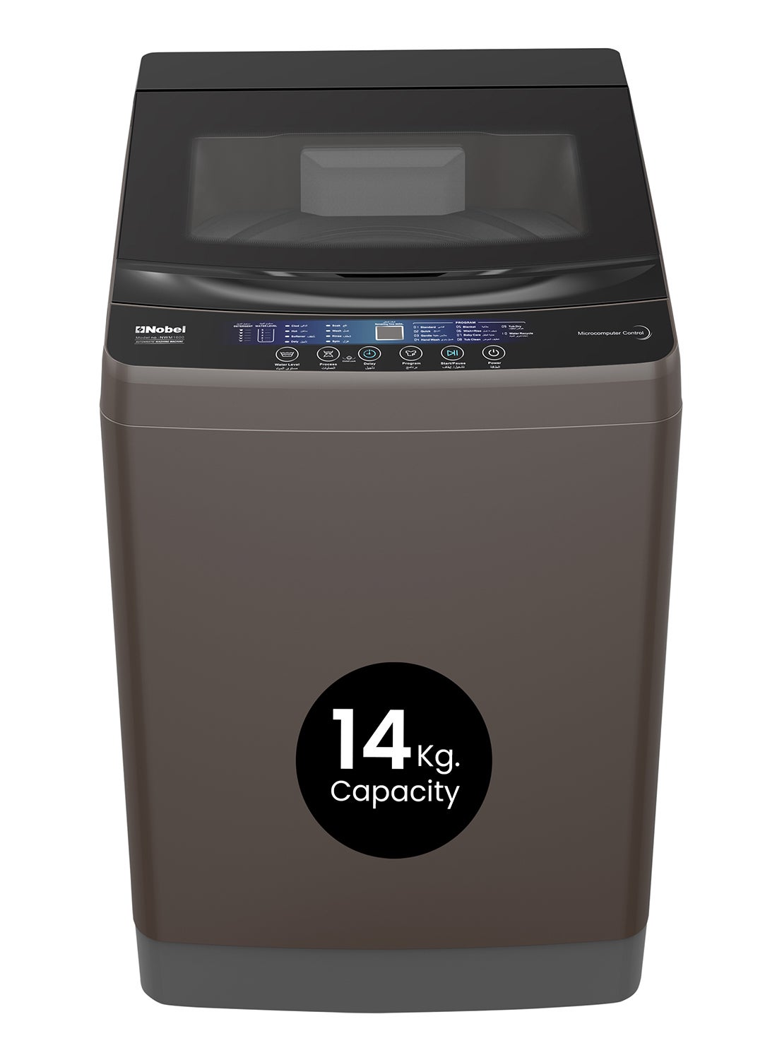 Nobel 14 Kg Capacity Top Load Washing Machine, Electronic Control, LED Digital Display, 10 Programs, Aluminum Motor, Stainless Steel Drum, Energy-efficient 3-Star Rating 14 kg - NWM1600 (1 Year Warranty) 14 kg NWM1600 Grey