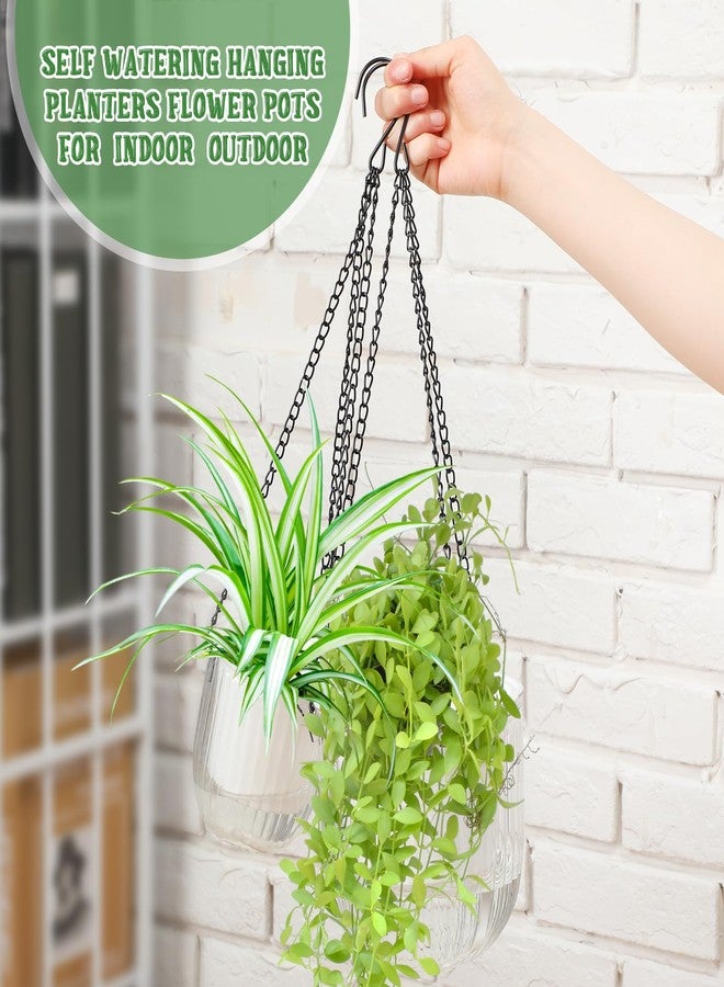 Maxcheck 4 Pcs Self Watering Hanging Planters Indoor Gift 6.5'' 4.5'' Hanging Flower Pots Baskets Outdoor Self Watering Plant with 3hooks Drainage Holes for Home(Grey,Clear) - Image 3