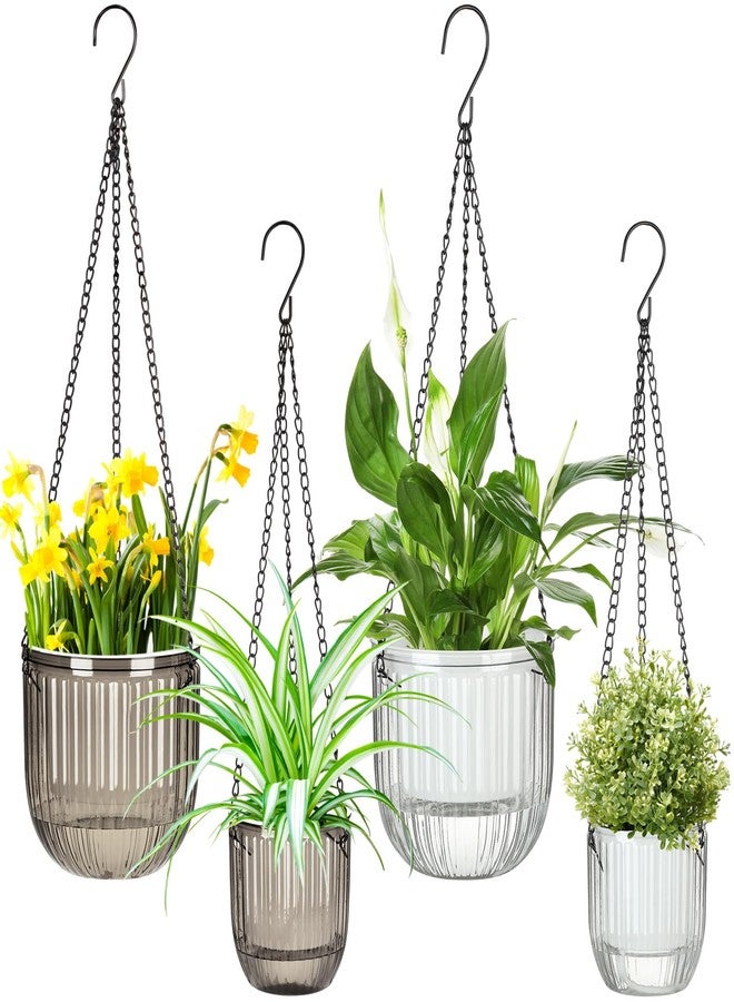 Maxcheck 4 Pcs Self Watering Hanging Planters Indoor Gift 6.5'' 4.5'' Hanging Flower Pots Baskets Outdoor Self Watering Plant with 3hooks Drainage Holes for Home(Grey,Clear) - Image 1