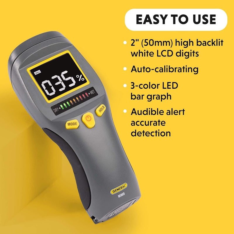 General Tools LCD Moisture Meter #MM8 - Leak and Humidity Detector - Pinless and Non-Invasive - Image 3