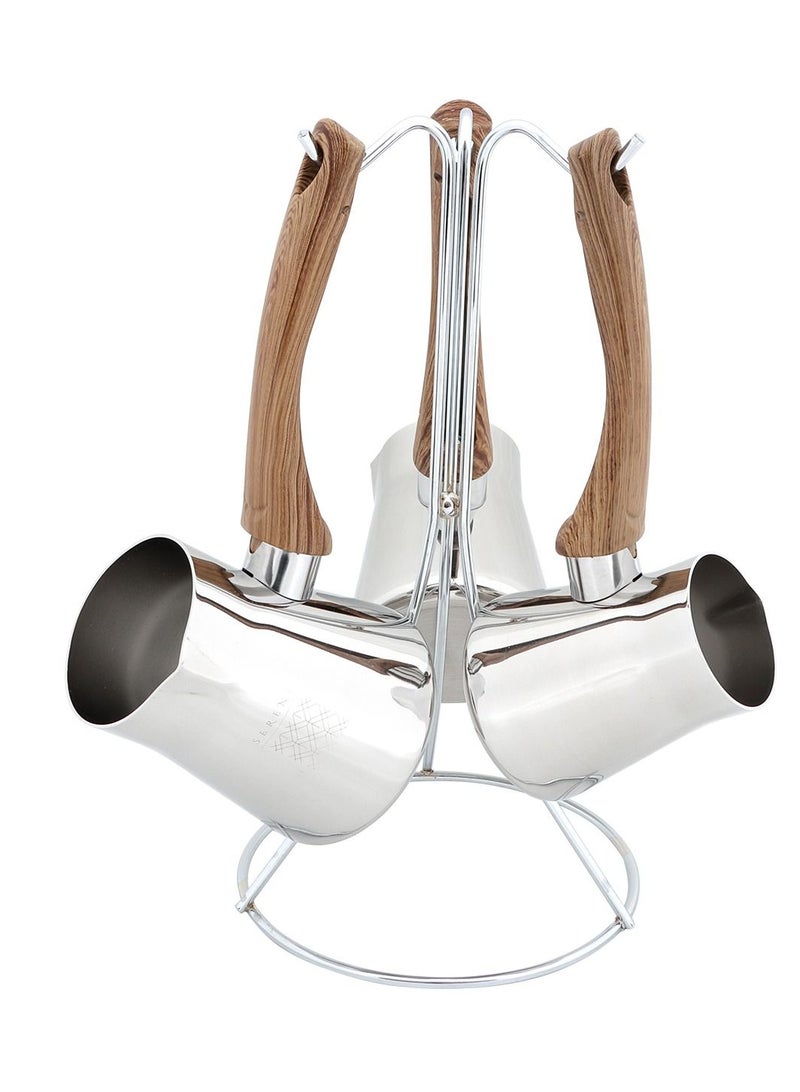 Serenk Serenk Definition 4 Pieces Turkish Coffee Pot Set, 18/10 Stainless Steel, Stove Top Coffee Maker, 2-3-4 Cups - Image 1
