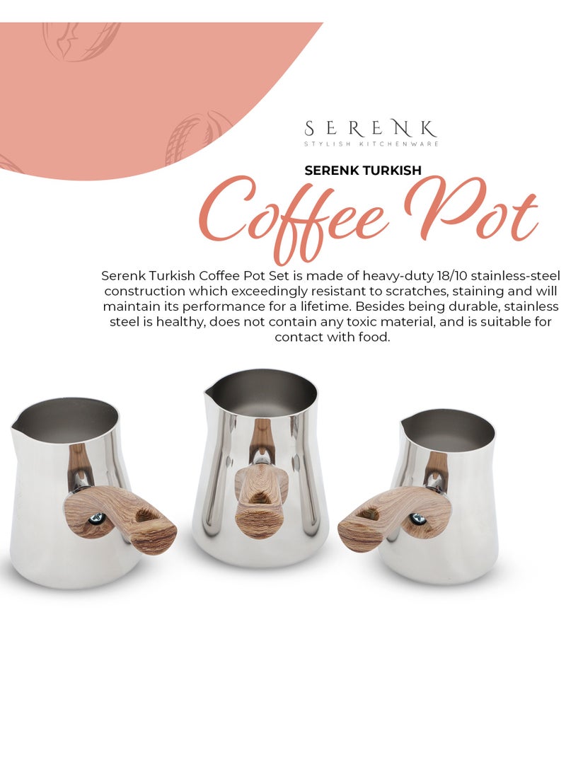 Serenk Serenk Definition 4 Pieces Turkish Coffee Pot Set, 18/10 Stainless Steel, Stove Top Coffee Maker, 2-3-4 Cups - Image 2