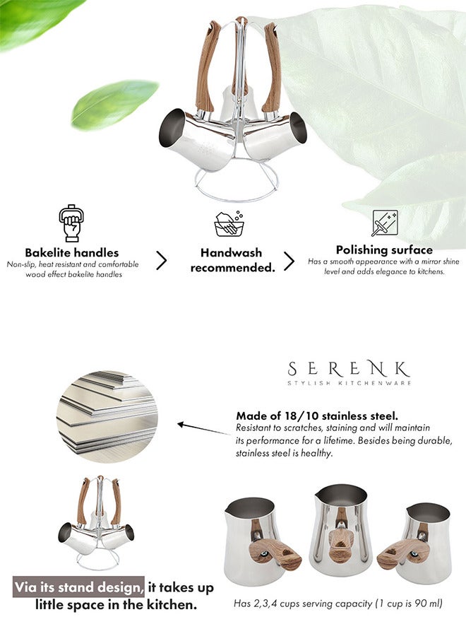 Serenk Serenk Definition 4 Pieces Turkish Coffee Pot Set, 18/10 Stainless Steel, Stove Top Coffee Maker, 2-3-4 Cups - Image 5