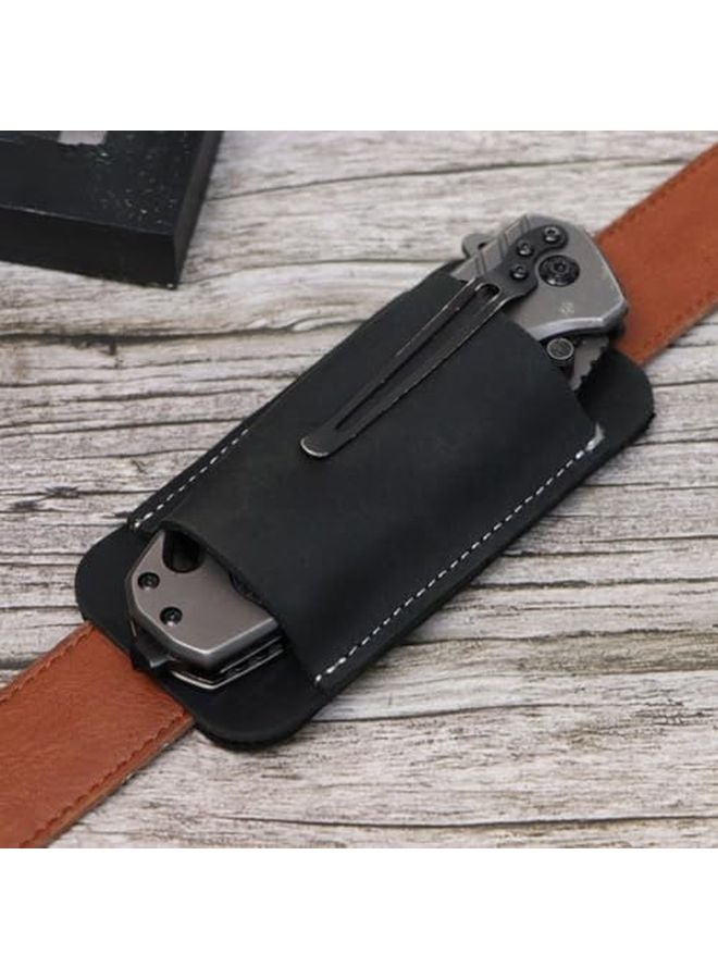 Dark Brown Leather Knife Sheath Horizontal Belt Carry Compact One Hand Access EDC Pocket Organizer - Image 4