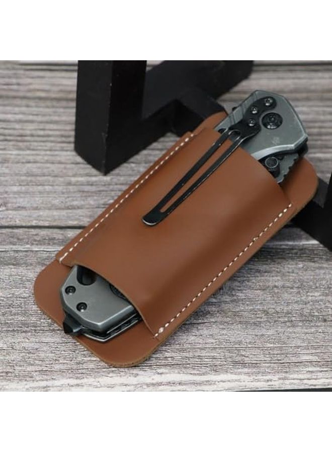 Dark Brown Leather Knife Sheath Horizontal Belt Carry Compact One Hand Access EDC Pocket Organizer - Image 5
