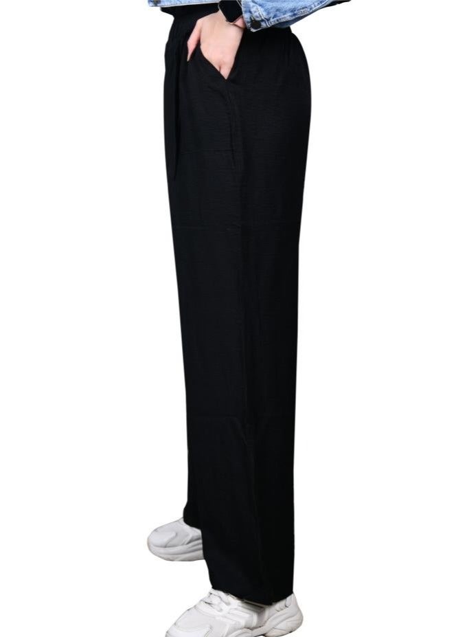 casual women linen material pants- black color - Image 2