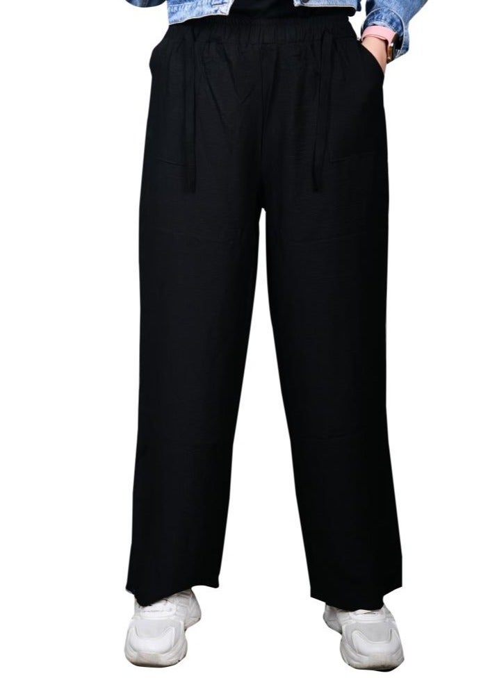 casual women linen material pants- black color - Image 1