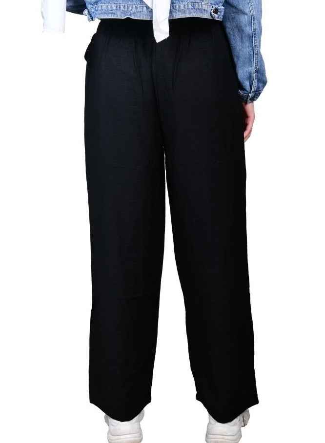 casual women linen material pants- black color - Image 3