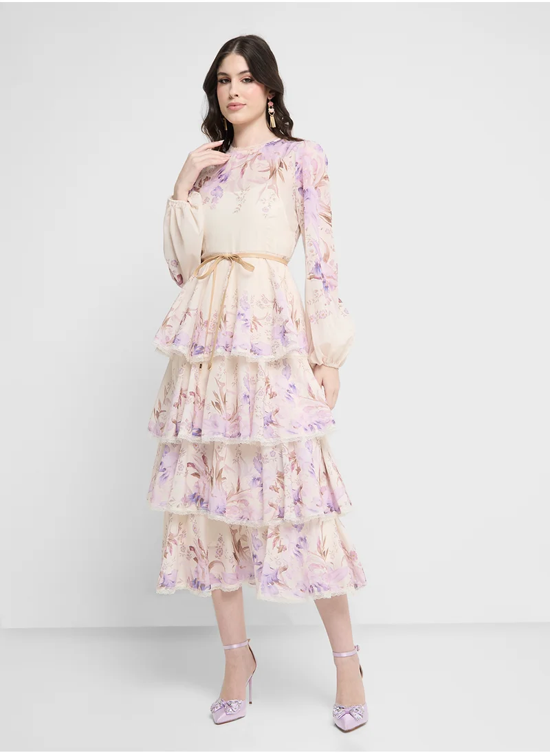 خزانة Floral Print Layered Dress