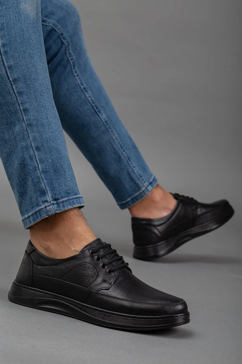 Dilimler Ayakkabı Lace-Up Flat Sole Black Men's Casual Shoes