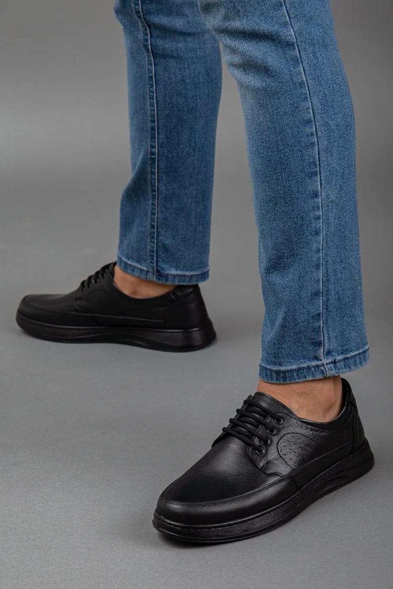 Dilimler Ayakkabı Lace-Up Flat Sole Black Men's Casual Shoes