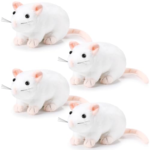 Kasyat 4 Pcs Fake Rat Stuffed Animals 7 Inch Fake Mouse Plush Toys Soft Cuddly Stuffed Mouse Realistic Rat Plushies for Birthday Prank Props April Fools TricksWhite - Image 1