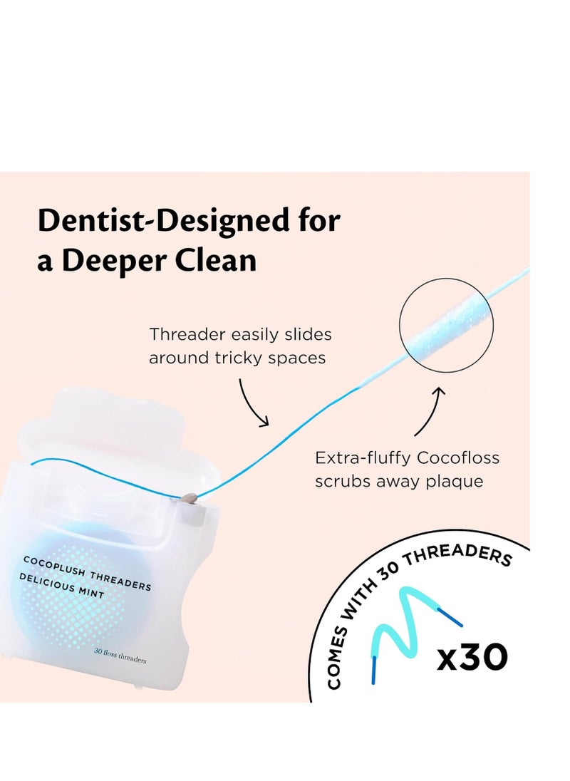Cocofloss Cocofloss CocoPlush Threaders, Dental Floss for Implants, Bridges, and Braces, Mint, Waxed, Dentist-Designed Oral Care with Coconut Oil, 30 Per Pack  - Image 4