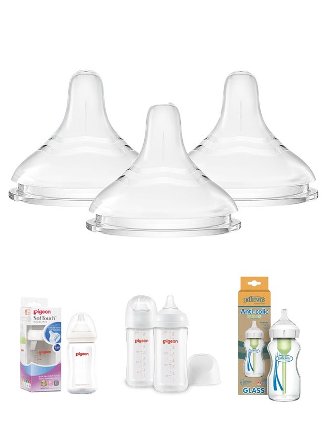 Momore Pack Of 3 Wide-Necked Feeding Bottle Nipple 6 Months+, For Pigeon Bottle - Image 1