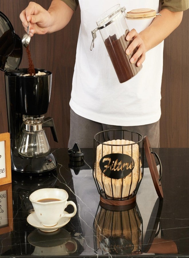 Yangbaga 8-12 Cup Coffee Filters Holder with Wood Lid,Large Capacity Coffee Filter Storage Canister Container Basket,Black Wire K Cup Storage Basket,Coffee Bar Accessories decor - Image 5