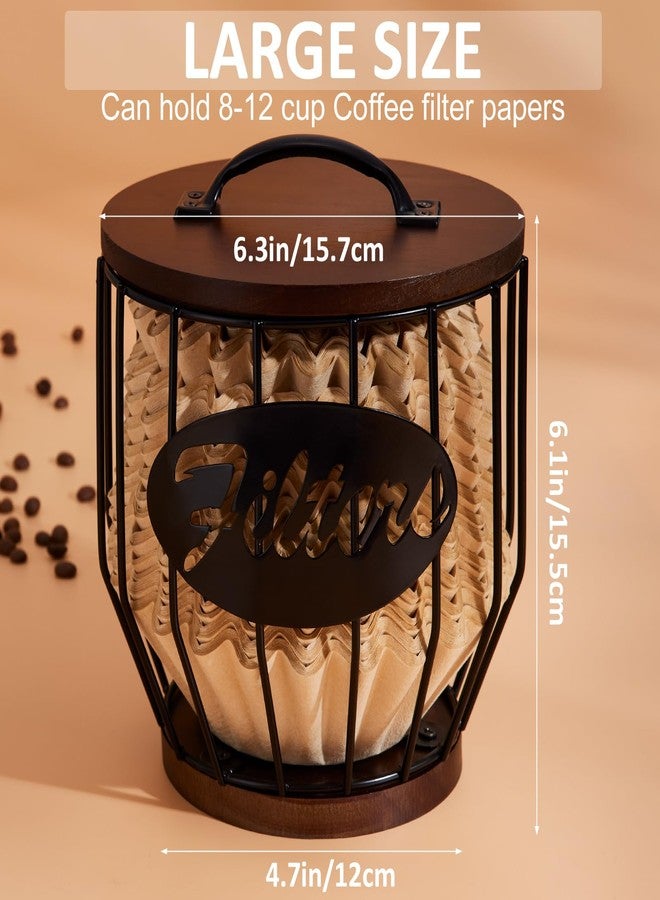 Yangbaga 8-12 Cup Coffee Filters Holder with Wood Lid,Large Capacity Coffee Filter Storage Canister Container Basket,Black Wire K Cup Storage Basket,Coffee Bar Accessories decor - Image 2