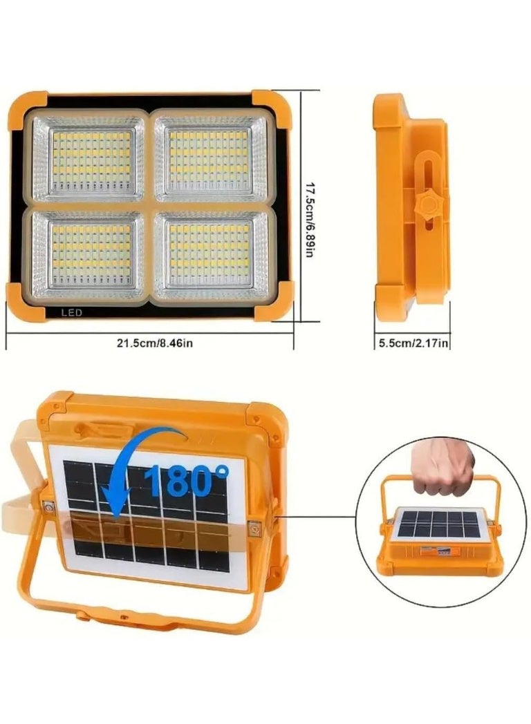 كشاف إضاءة LED بالطاقة الشمسية مع بنك طاقة – مقاوم للماء IP68 قابل لإعادة الشحن، مصباح عمل للتخييم مع شحن USB للهاتف، لوح شمسي قابل للطي للاستخدام الخارجي والطوارئ والمنزل (برتقالي/أسود) - Image 4