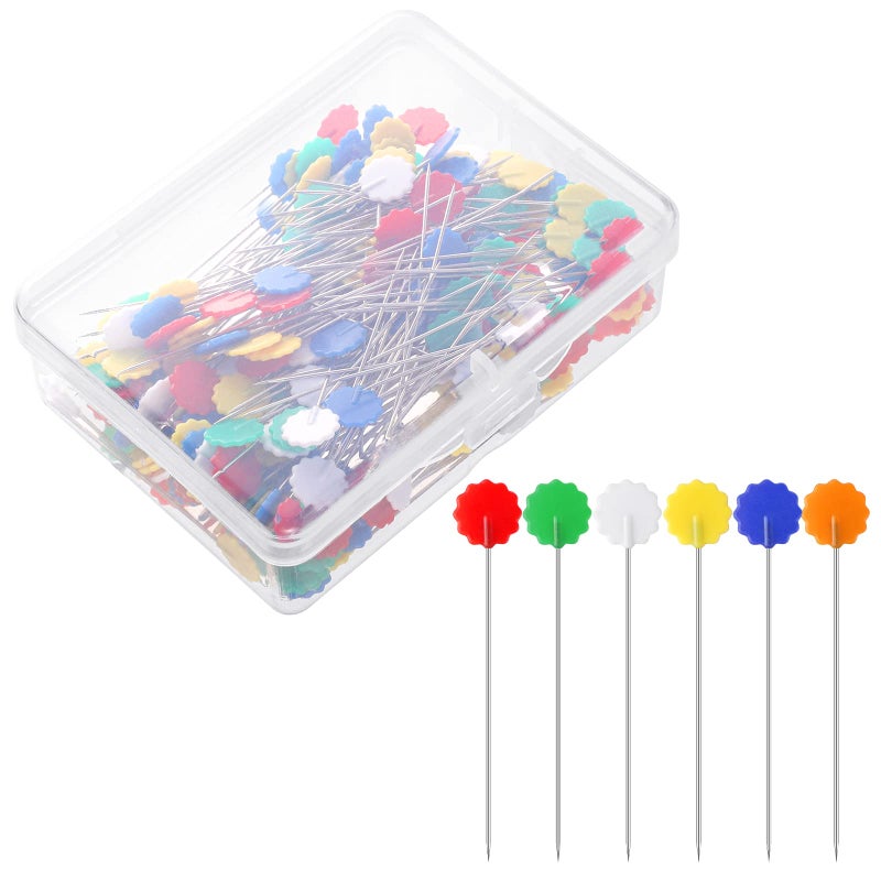 Pengxiaomei 200 Pieces Flat Head Straight Pins Flower Head Sewing Pins Quilting Pins for Sewing DIY Projects Dressmaker Jewelry Decoration Assorted Colors