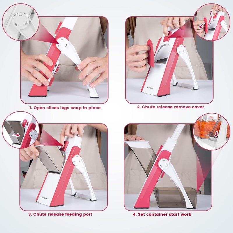 SupMaKin Safe Mandoline Slicer for Kitchen, Vegetable Food Potato Chip Slicer Maual Adjustable Thickness, Chopping Artifact Fast Veggie Salad Chopper Cook Meal Prep - Image 5