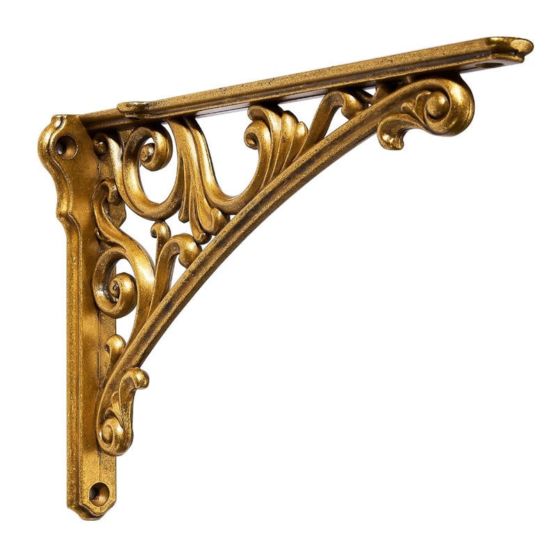 Khtumeware Shelf Bracket 6 Inch Decorative Brackets for Shelving Heavy Duty Vintage Brass Ornate Shelf Bracket Hardware Included 2 Pack Antique Brass Finish 59x42x173 inch - Image 2