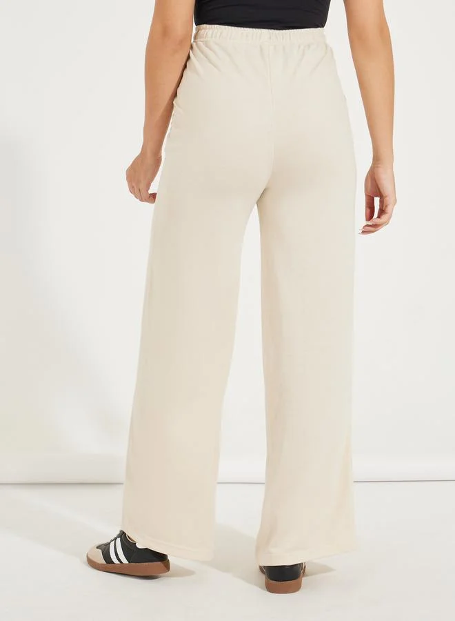Styli Solid Wide Leg Joggers with Drawstrings
