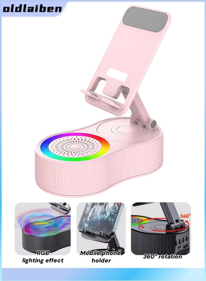 oldlaiben Phone Holder With Wireless Bt Speaker,360 Rotatable Cell Phone Stand,Foldable Mobile Phone Bracket,Phone Holder With Power Bank,Portable Stand For Phone,With Rgb Ambient Light,Office Accessories For Men Women - Image 1
