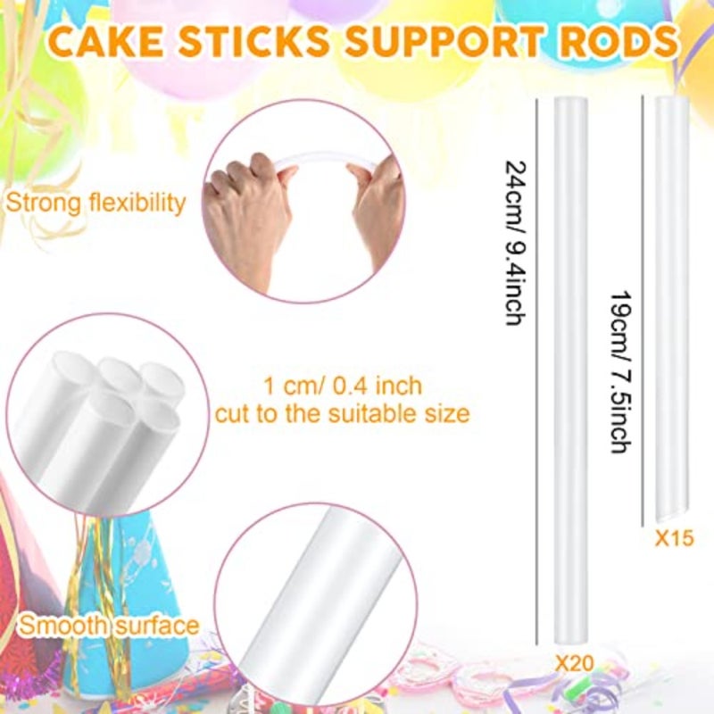 40 Pieces Plastic Cake Dowel Rods Set 20 White Cake Sticks Support Rods, 5 Cake Separator Plates for 4, 6, 8, 10, 12 Inch Cakes, 15 Clear Cake Stacking Dowels for Tiered Cakes Clear Plates - Image 5