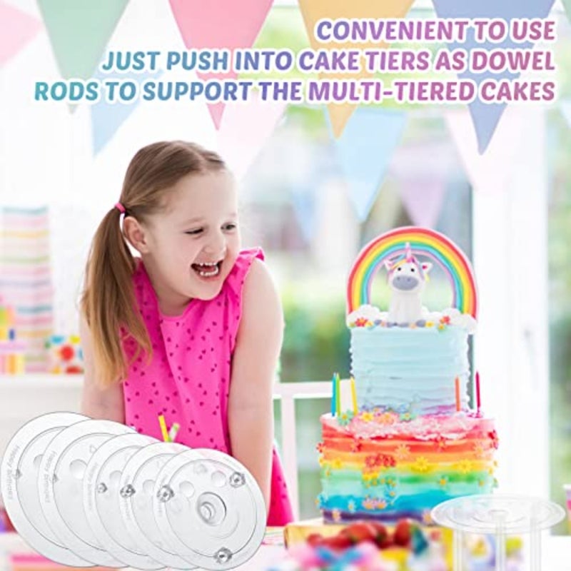 40 Pieces Plastic Cake Dowel Rods Set 20 White Cake Sticks Support Rods, 5 Cake Separator Plates for 4, 6, 8, 10, 12 Inch Cakes, 15 Clear Cake Stacking Dowels for Tiered Cakes Clear Plates - Image 2